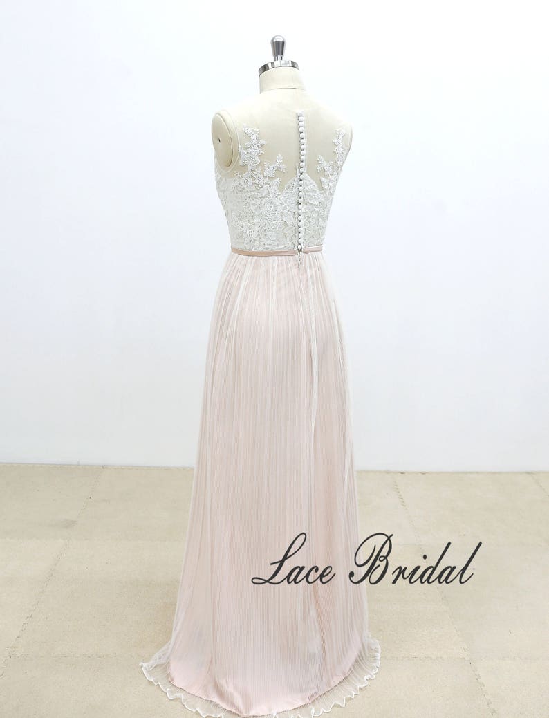 Sheath wedding dress with nude blush lining Ivory lace light wedding dress Lace bridal gown boho wedding dress