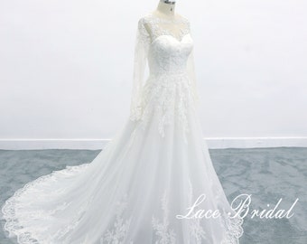 Custom wedding dress Lace Wedding Dress with Long Sleeves, Wedding Dress, Lace Wedding Dress, Bridal Gown, A Line Wedding Dress