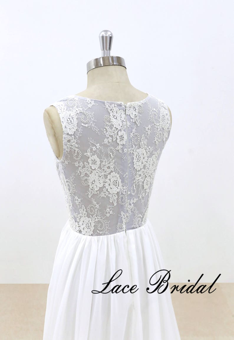 Chiffon Wedding Dress With Dusty Blue Underlay Lace Wedding Etsy