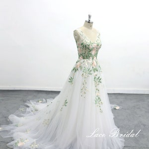 Forest Fairy Wedding Dress, Green Lace Wedding cathedral wedding dress romantic forest wedding wedding dress image 6