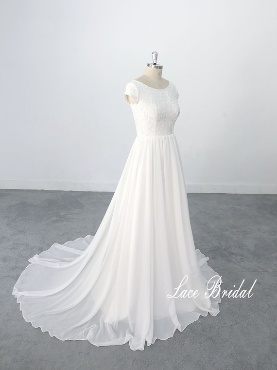 Romantic A-line Chiffon Lace Wedding Dress Classic Wedding - Etsy