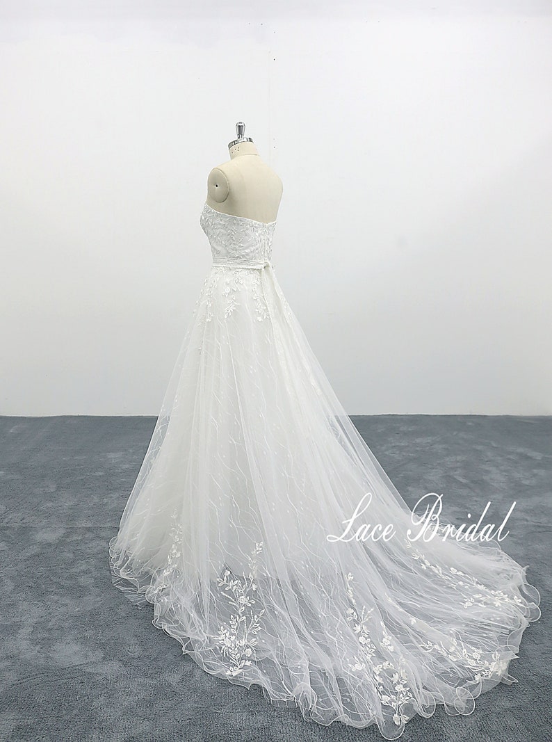 A Line Tulle Beach Wedding Dress Simple Lace Wedding Dress Etsy