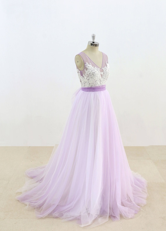 Lavender Tulle Wedding Dress Simple Wedding Dress Lace Bridal Etsy