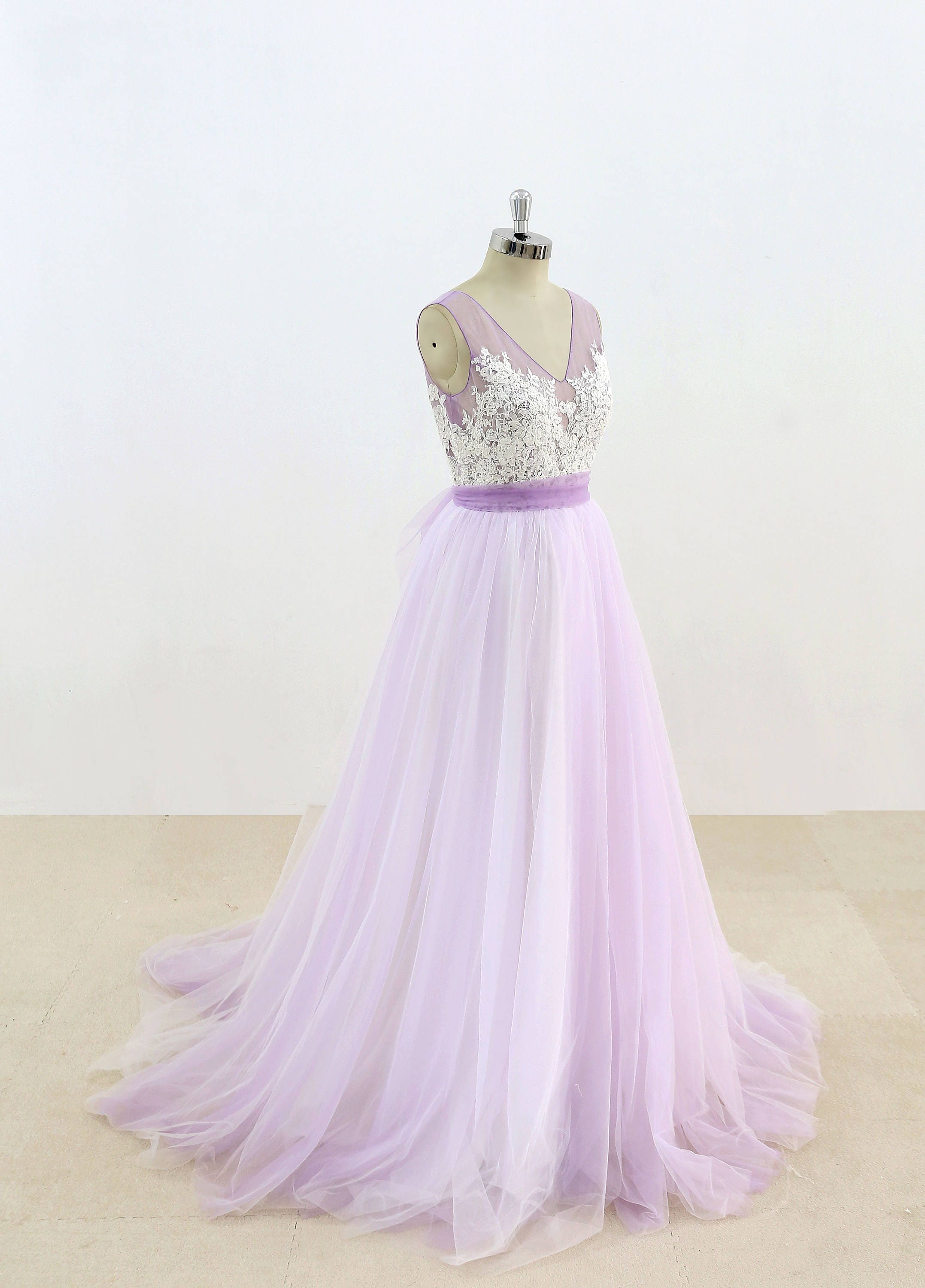 Lavender Tulle Wedding Dress Simple Wedding Dress Lace Bridal | Etsy