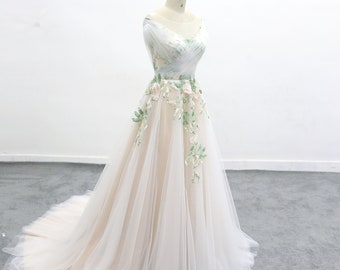 Forest Fairy Wedding Dress,Green Lace Wedding Dress boho style wedding dress light wedding dress