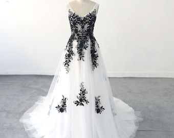 Vestido de novia de encaje negro Vestidos de novia únicos en