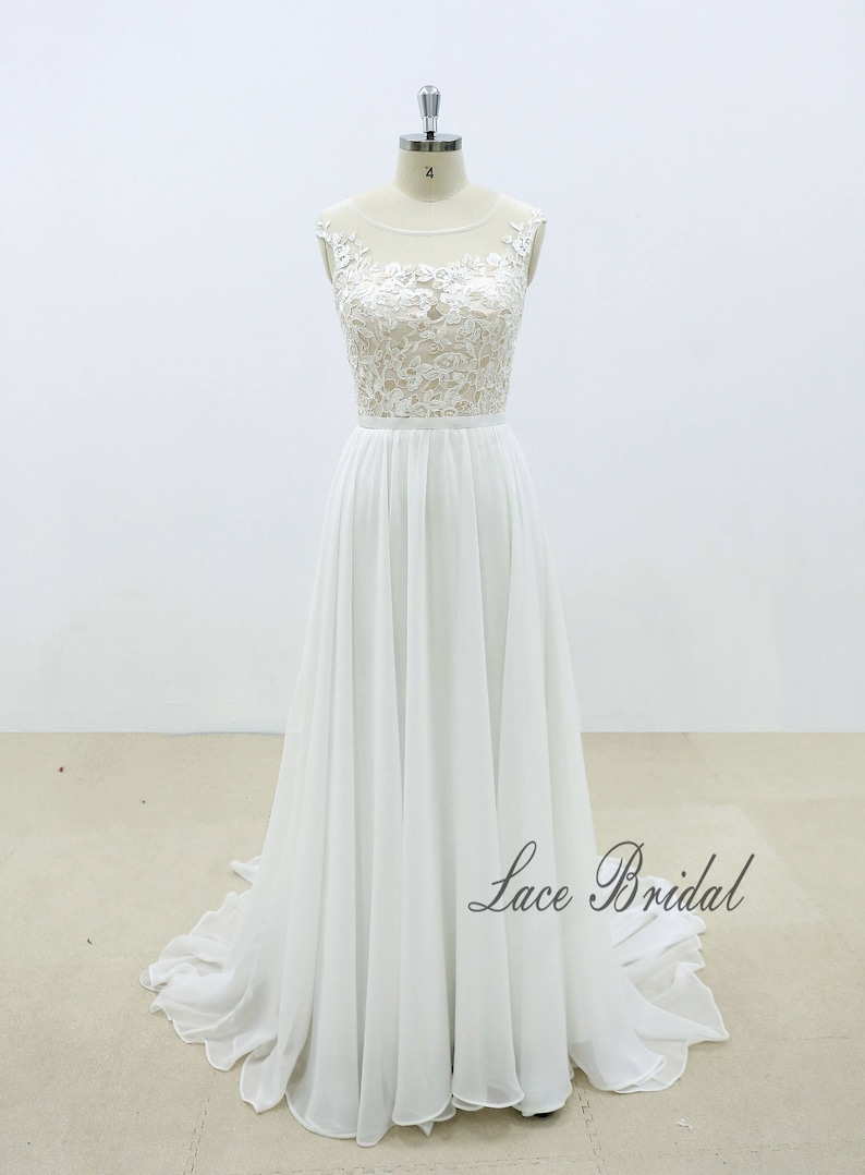 Unique Double Colored Lace Wedding Dress with Small Cap Sleeves Elegant Vintage Boho Wedding Dress Chiffon A Line Wedding Dress