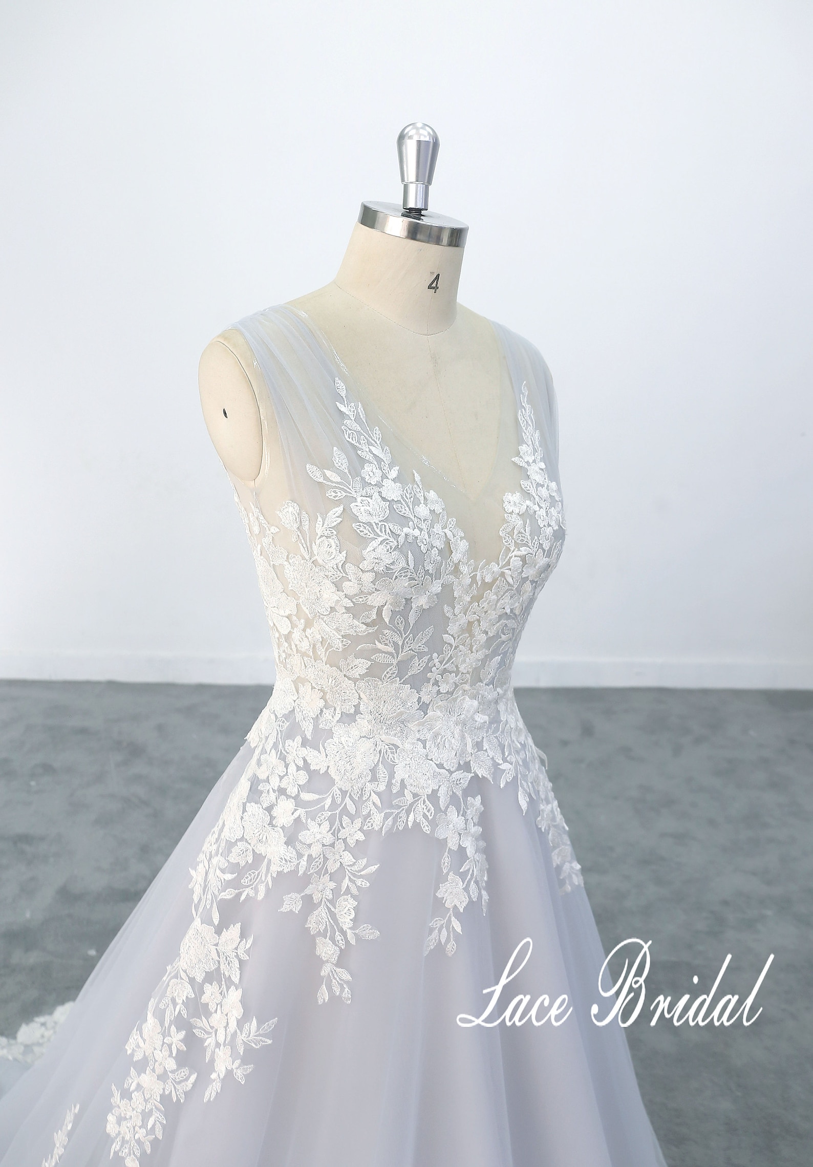 Light Blue Boho Wedding Dress With Floral Lace Applique V Back Etsy