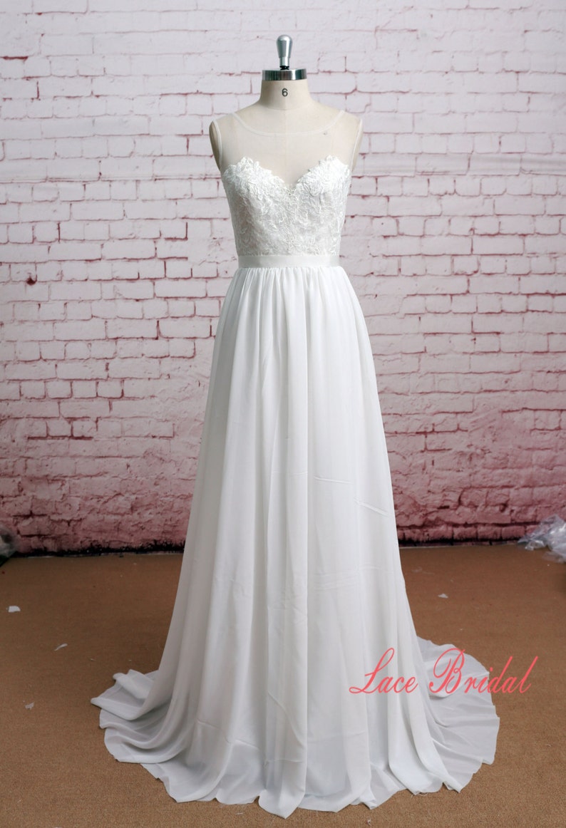 Sheer Lace Back Wedding Dress
