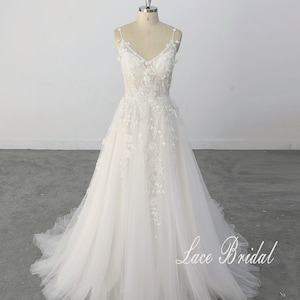 Lace Wedding Dress with V Neckline Elegant Wedding Dress Destination Wedding Dress