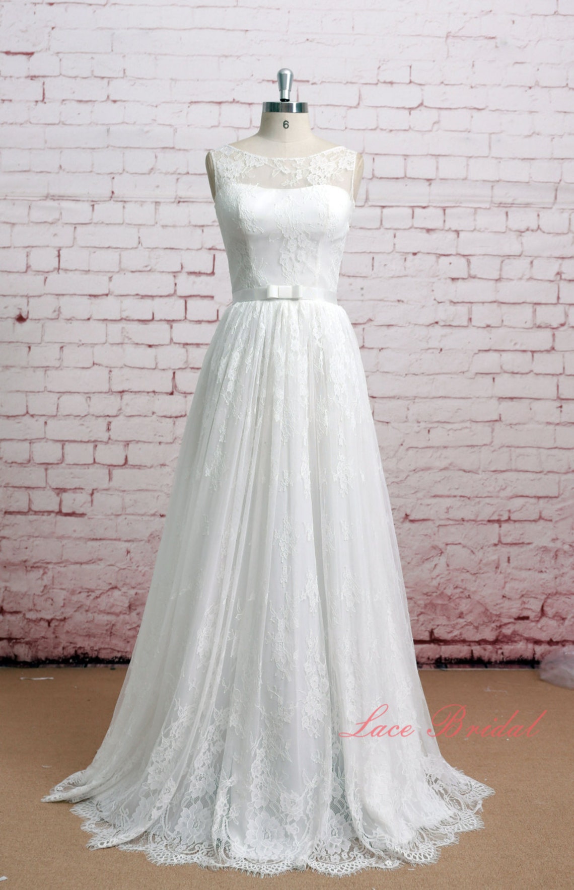Ivory A Line Soft Full Lace Wedding Dress With Waistband - Etsy