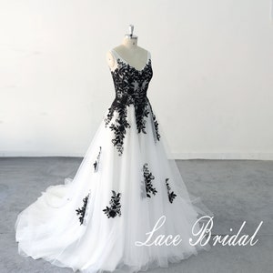 black lace wedding dress Unique black and white wedding dresses Brand new black and white style wedding dress
