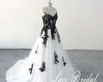 black lace wedding dress Unique black and white wedding dresses Brand new black and white style wedding dress