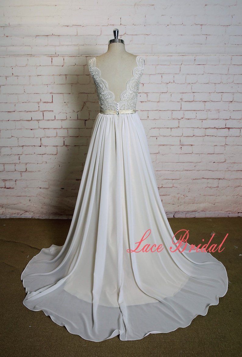 Lace Wedding Dress with Champagne Underlay Sexy V Etsy