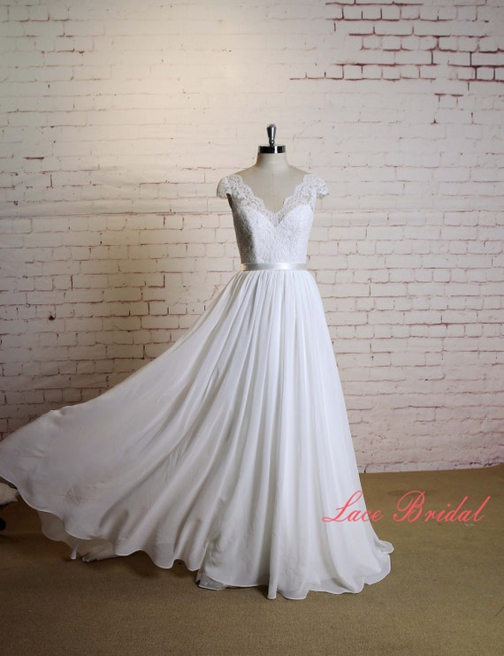 Custom Wedding Dress With Cap Sleeves A-line Chiffon Bridal - Etsy