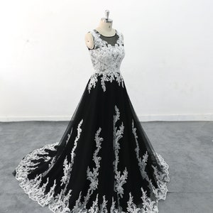 Black Style Ivory Lace Wedding Dress, Romantic Lace Wedding Gown Unique black and white wedding dress