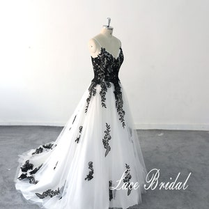 Spaghetti Strap Black Lace Wedding Dress  Unique black and white wedding dresses, tailor-made wedding dresses