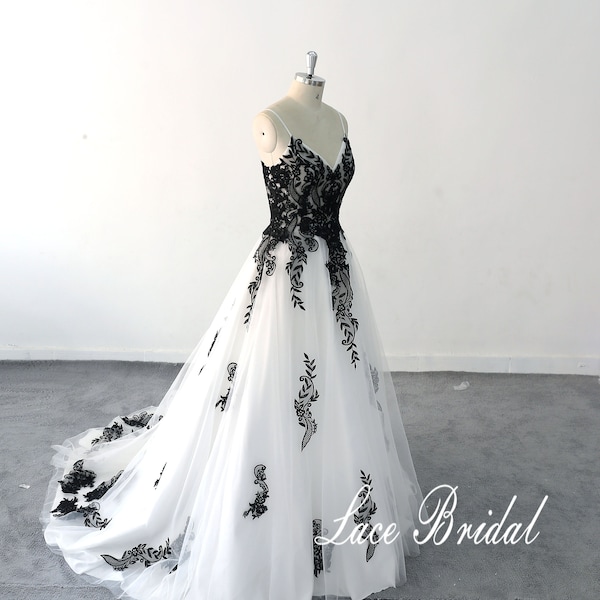 Black Lace a Line Wedding Dress Etsy
