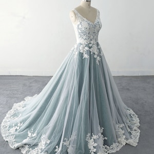 Abito da sposa in pizzo avorio Abito da sposa foderato verde scuro, abito delicato a tutta lunghezza, abito da sposa abito da ballo