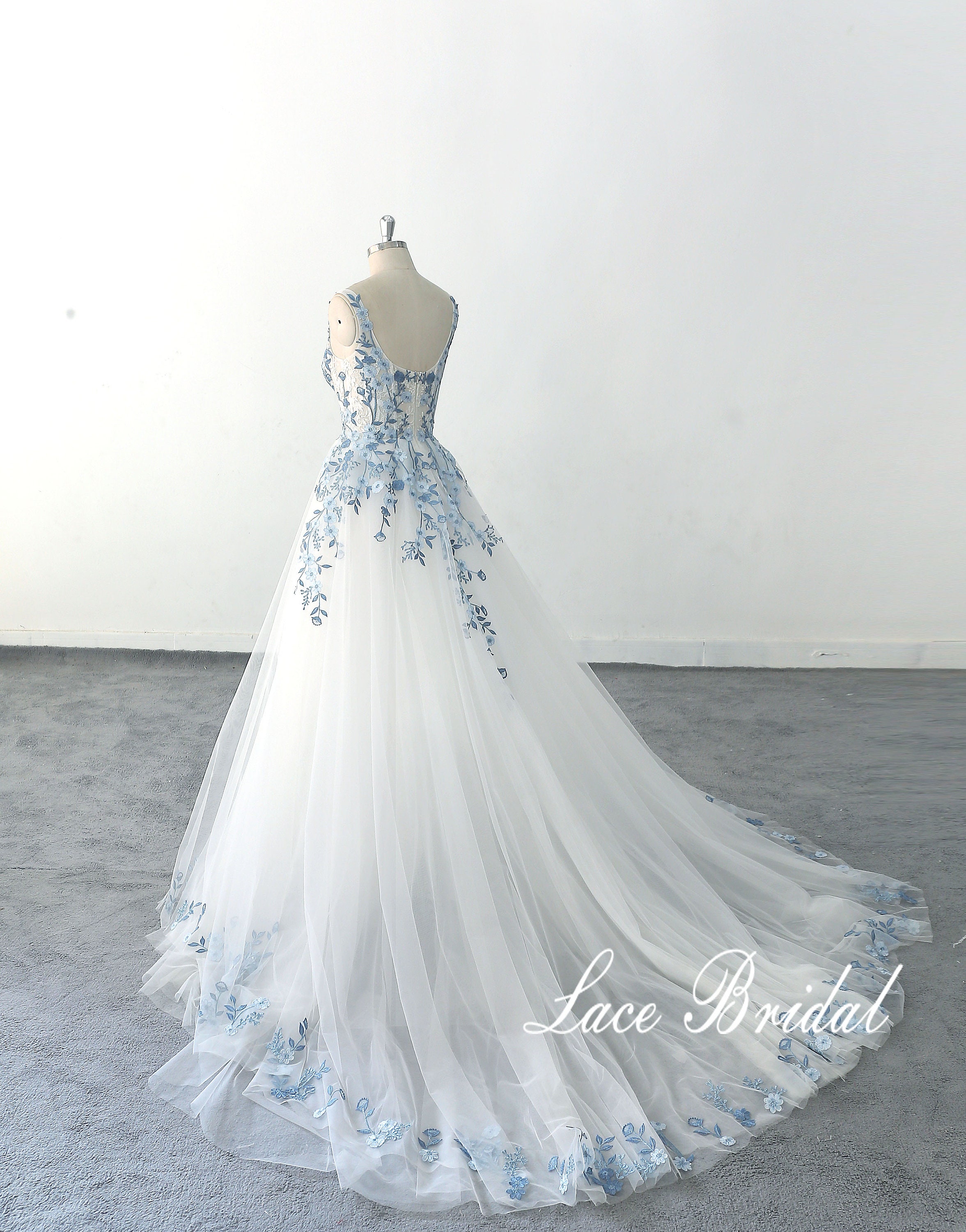 lace blue and white wedding dress Dresses with Jacket loveangeldress Odessa Colorful Blue Wedding Dress