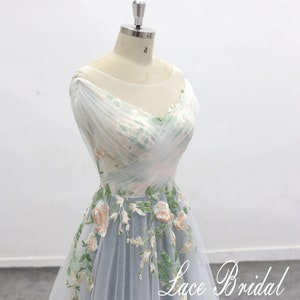 Forest Fairy Wedding Dress, Off Shoulder Sleeve Flowing Wedding Dress Green Lace Wedding Dress Green Lined Wedding Dress image 6
