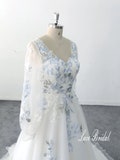 Puff Sleeve Wedding Dress Colorful Lace A-Line Wedding Dress, Boho Wedding Gown