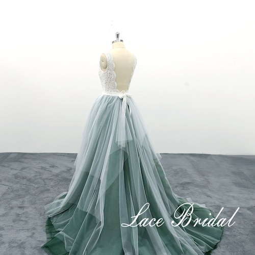 Lace Wedding Dress Dark Green Tulle Wedding Gown Full Etsy