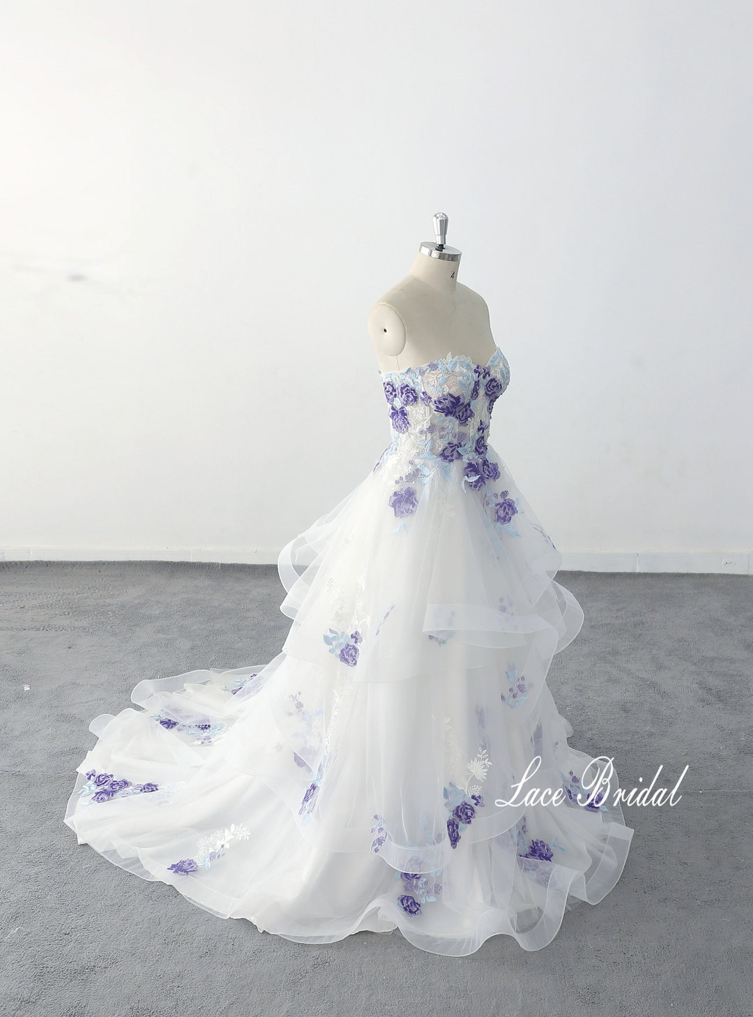 purple rose wedding dress Purple Tulle Ball Gowns Flower Wedding Dresses Crystal Beaded Bodice