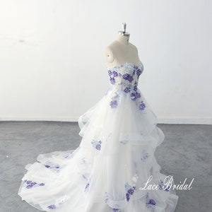 Purple Rose Lace Wedding Dress Colorful Wedding Dress Romantic Wedding Dress Spaghetti Strap Wedding Dress