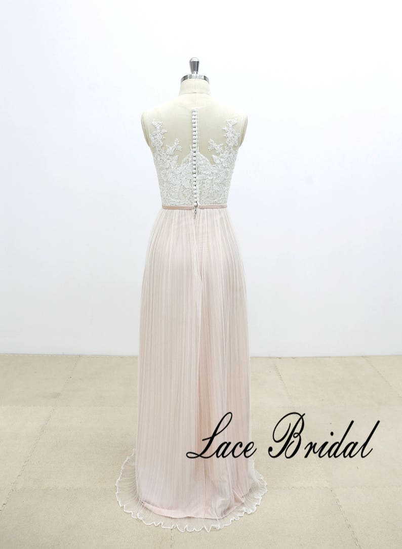 Sheath wedding dress with nude blush lining Ivory lace light wedding dress Lace bridal gown boho wedding dress