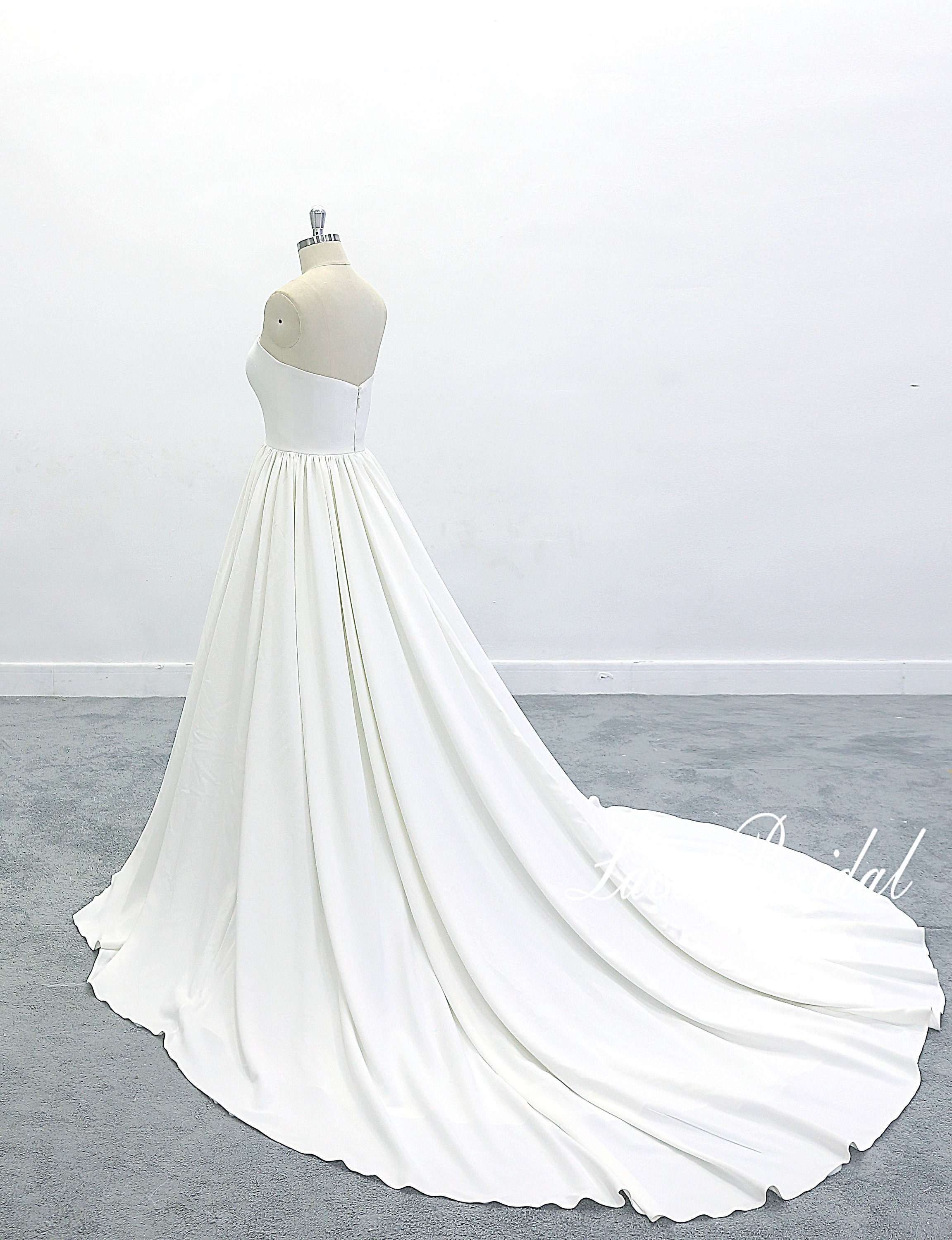 Simple Satin Modest Strapless Wedding Dress With Ribbon Train – TANYA BRIDAL