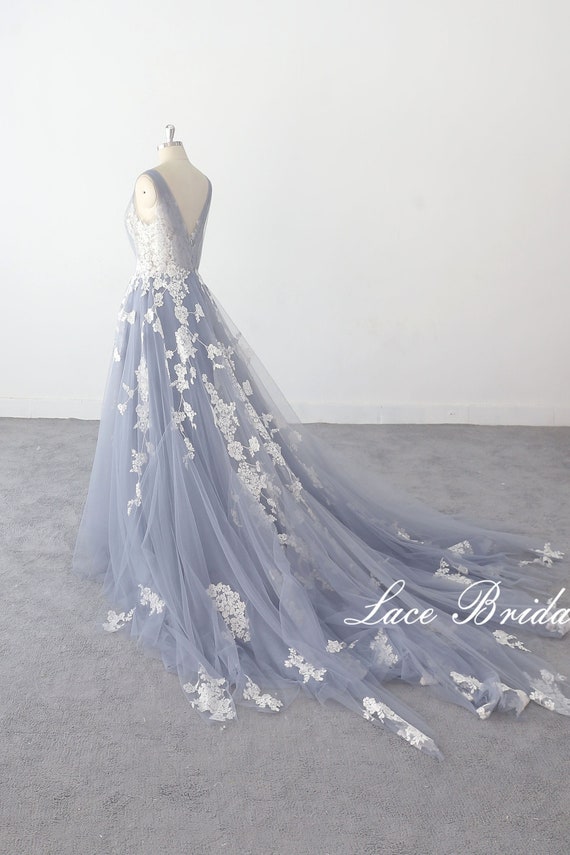 dusty blue wedding dress