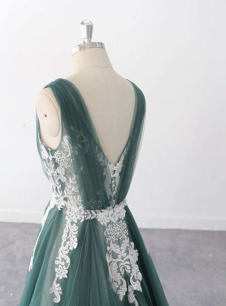 Colorful Wedding Dress Lace Wedding Dress Dark Green Tulle Etsy