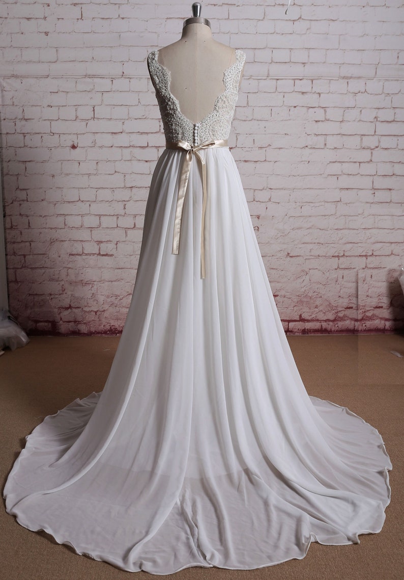 Beading Bodice Wedding Dress Vback Bridal Gown Aline Chiffon Etsy