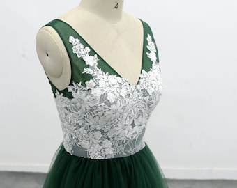 Custom made A-line tulle lace wedding dress，summer bridal gown High Quality Lace Green Wedding Evening Dress