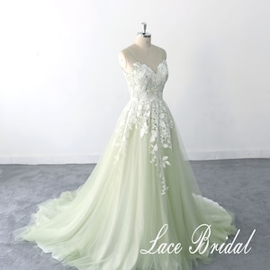 bohemian wedding dress lace wedding dress Sage Green wedding dress, Romantic style light wedding dress Custom Wedding Dresses