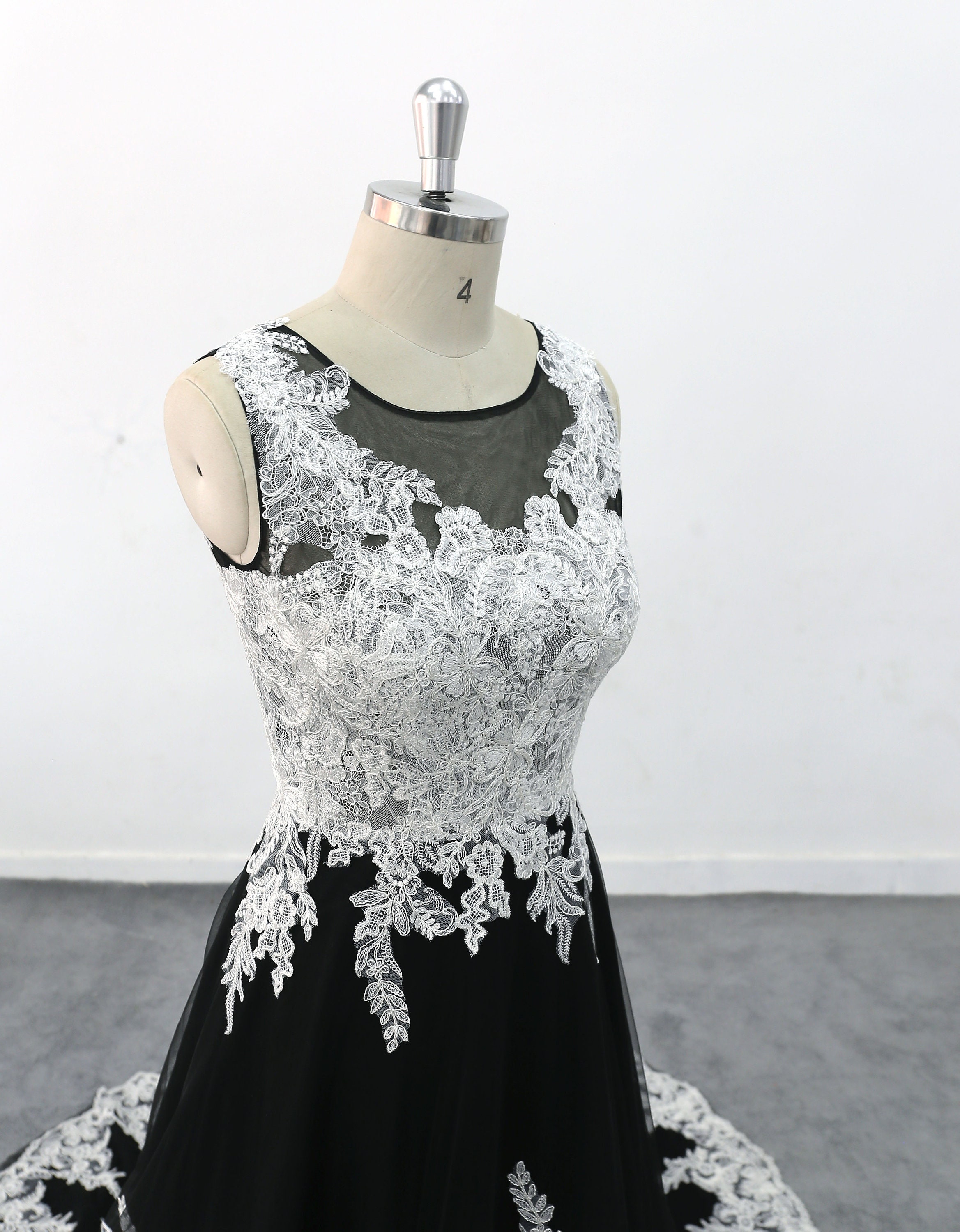 chinese dress ladies Cream Gown with Black Lace Overlay  Vintage Couture