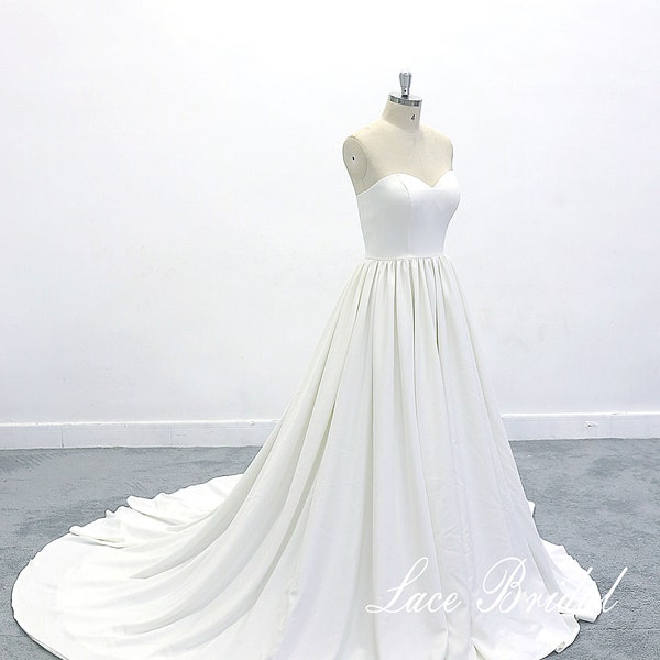Simple and Elegant Wedding Dress Heavy Matte Satin A Line Wedding Dress