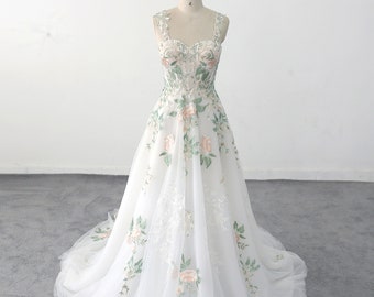 Vestido de novia verde de hadas del bosque vestido de novia de encaje verde con correa ancha vestido de novia nuevo de primavera Etsy Espana