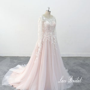 Wedding Dress lace wedding dress, Wedding Dress with Flora Lace Skirt,  blush wedding dress long sleeve wedding dress