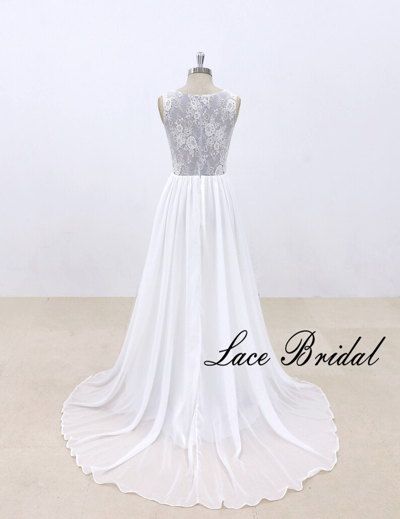 Chiffon Wedding Dress With Dusty Blue Underlay Lace Wedding Etsy
