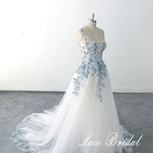 Customized wedding dress blue lace wedding dress Romantic light wedding dress with straps image 1