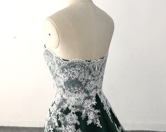 Customized Wedding Dress Dark Green Wedding Dress Ivory Lace