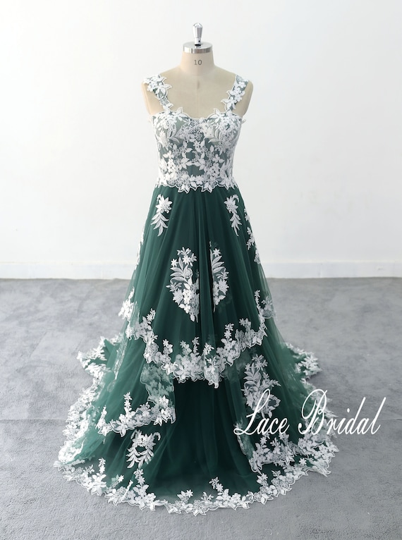 Dark Emerald Green Wedding Gown Beaded Overskirt Pageant Dresses 67250 –  Viniodress