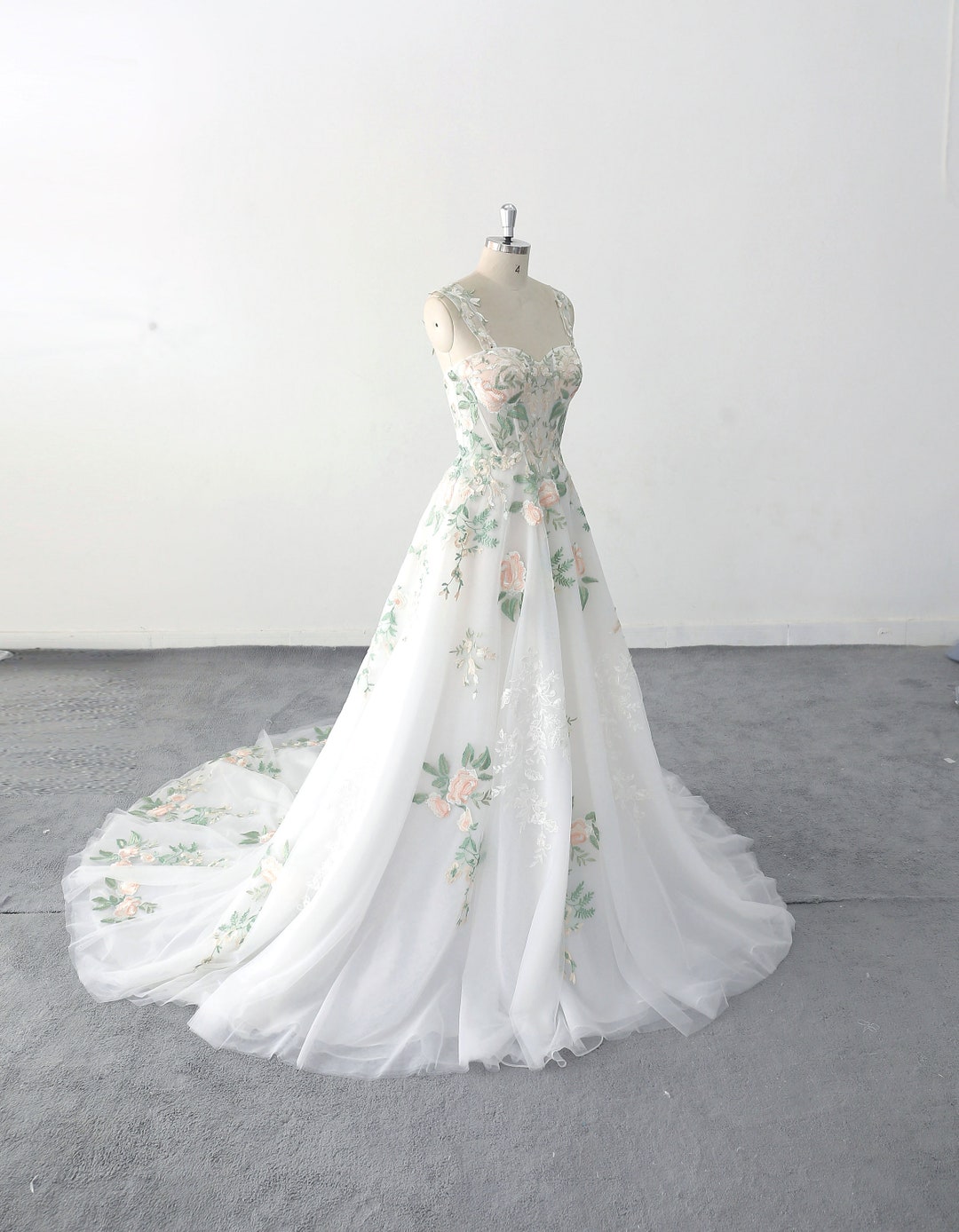 Green Ivory Lace Bridal Gown - Double Straps - Enchanting Forest ...