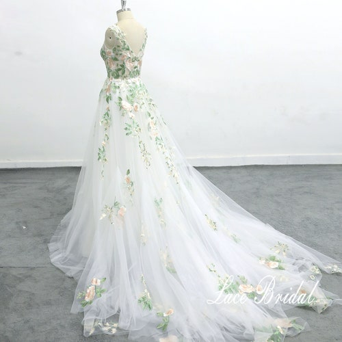 Forest Fairy Wedding Dress,  Green Lace Wedding cathedral wedding dress romantic forest wedding wedding dress