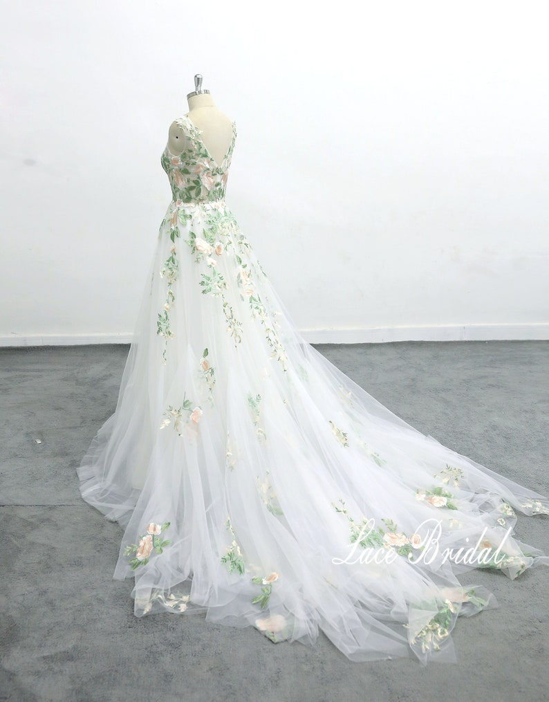 Forest Fairy Wedding Dress Green Lace Wedding Cathedral Etsy