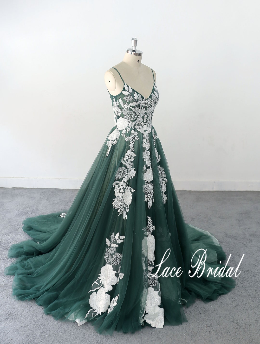Dark Green Wedding Dress Lace Wedding Dress,bohomian Lace Wedding