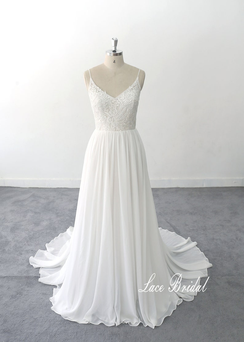 A-Line Lace Illusion Neck Short Sleeves Chiffon Dress Ivory