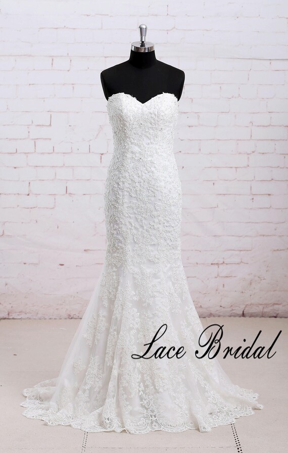 Mermaid Wedding Dress With Strapless Bodice Fit And Flare Etsy